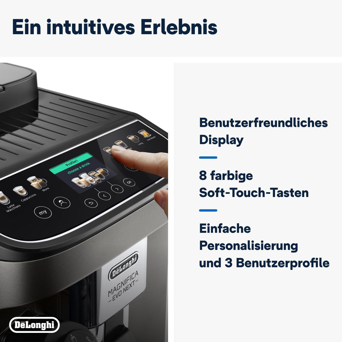 2026 De'Longhi Magnifica Evo ECAM 292.81.B Kaffeevollautomat mit LatteCrema Milchsystem, 7 Direktwahltasten für Cappuccino, Espresso und weitere Kaffeespezialitäten, 2-Tassen-Funktion, Schwarz