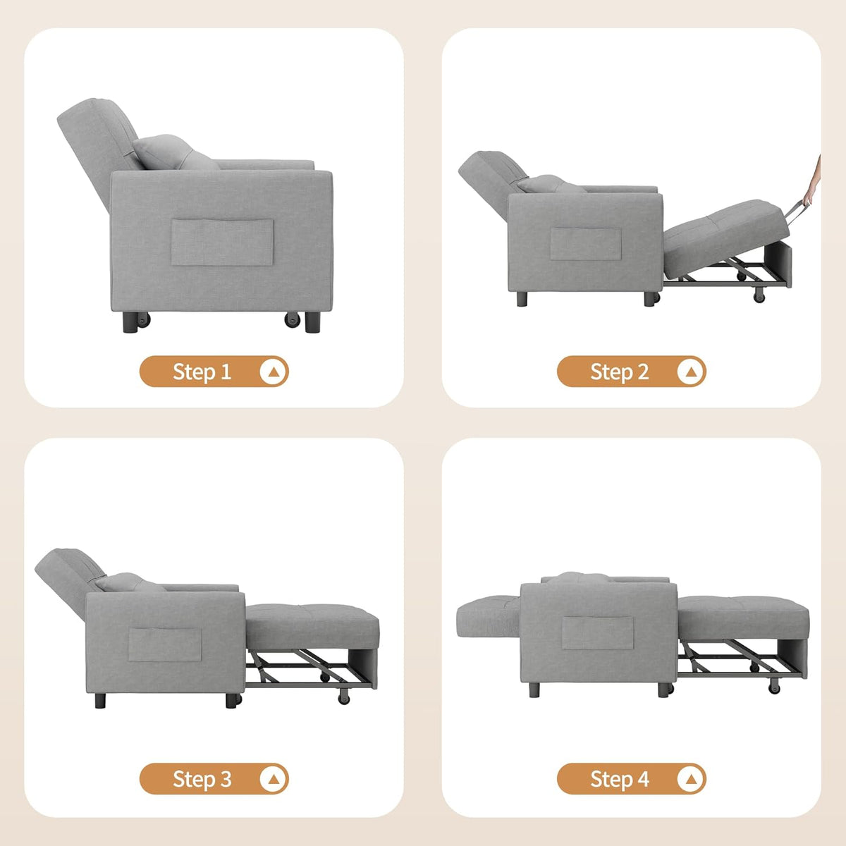 2026 Bealife Relaxsessel, Schlafsessel mit Verstellbarer Rückenlehne, Fernsehsessel, Klappbares Schlafsofa, Relaxsessel fürs Wohnzimmer,Schlafzimmer (Hellgrau)