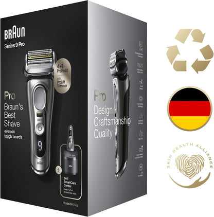 2026 Braun Series 9 Pro Premium Rasierer Herren, Testsieger Stiftung Warentest, 4+1 Scherkopf, Elektrorasierer & Trimmer, Reinigungsstation, 60 Min Laufzeit, 9465cc, noble metal