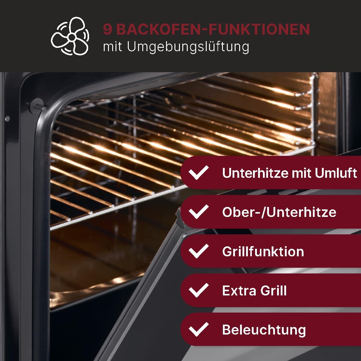 2026 Bomann Elektroherd-Set | Einbauherd mit Ceranfeld | Kochfeld mit 4 Kochzonen | Einbaubackofen mit 56l Nutzinhalt | 9 Backofen Funktionen | Glaskeramik-Kochfeld mit Bräterzone | EHBC 7936 IX