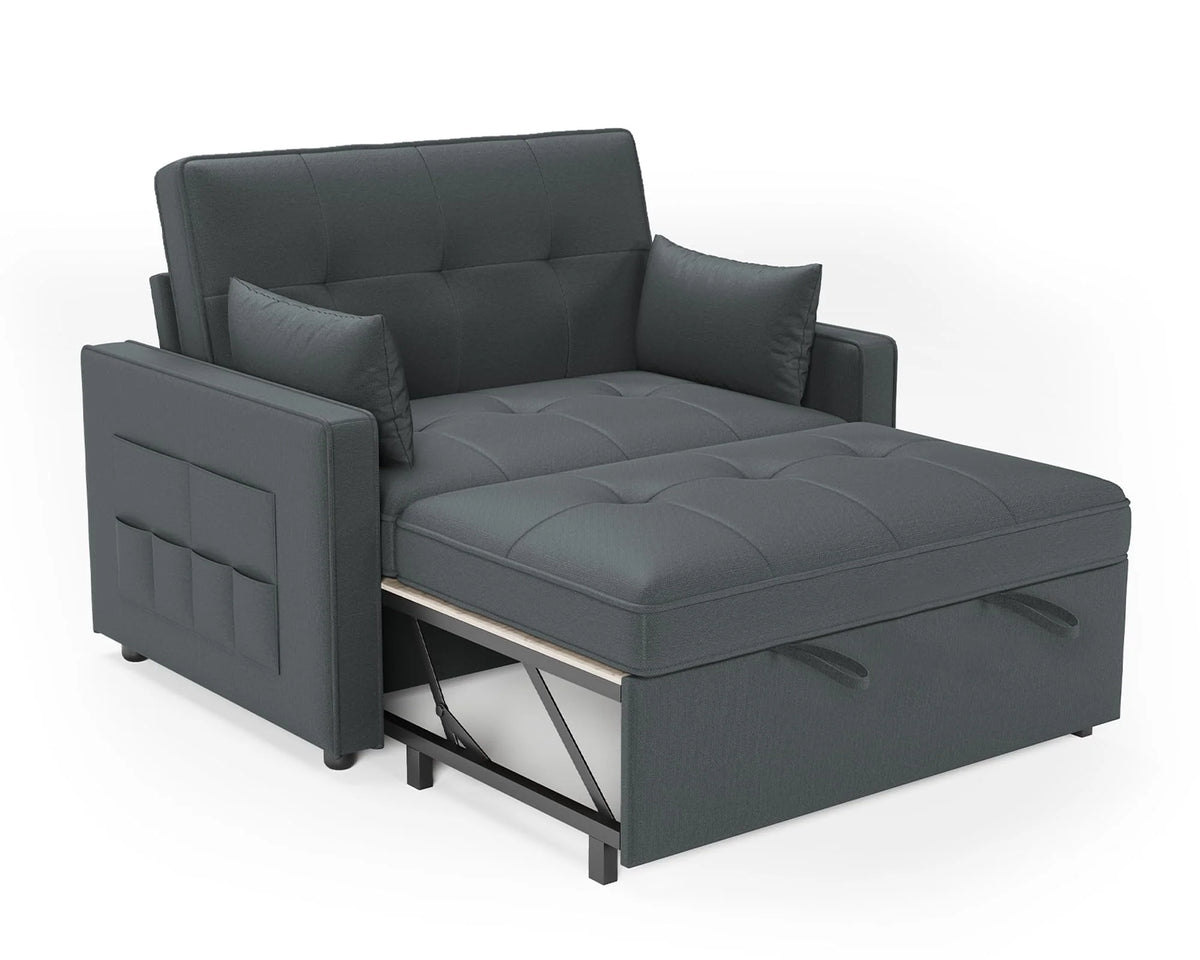 2026 3 in 1 Schlafsofa 186 x 122 cm, Grau, verstellbare Rückenlehne, 12 cm Komfortpolster, Massivholz Metallrahmen