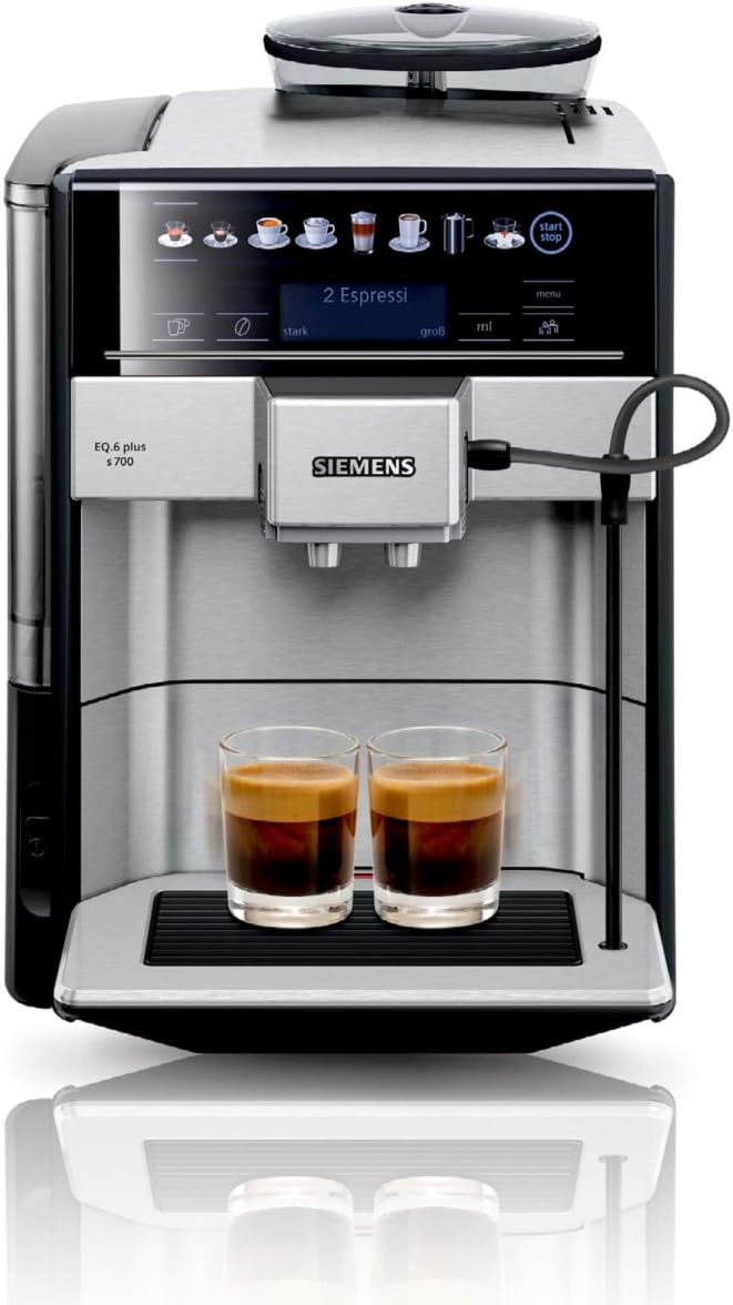 2026 SIEMENS Kaffeevollautomat EQ6 plus s700 TE657503DE, für viele Kaffeespezialitäten, Milch-Aufschäumdüse, Keramikmahlwerk, Doppeltassenfunktion, Antikalk, automatische Dampfreinigung, 1500 W, edelstahl