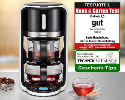 2026 Rommelsbacher Tee Automat TA 1200-5 Programme, 4 Brühtemperaturen (80/85/90/100 °C), Ziehzeit bis 10 Min. einstellbar, Warmhaltefunktion, Startzeitvorwahl, Glas-Teekanne, Edelstahl-Teesieb, 1200 W