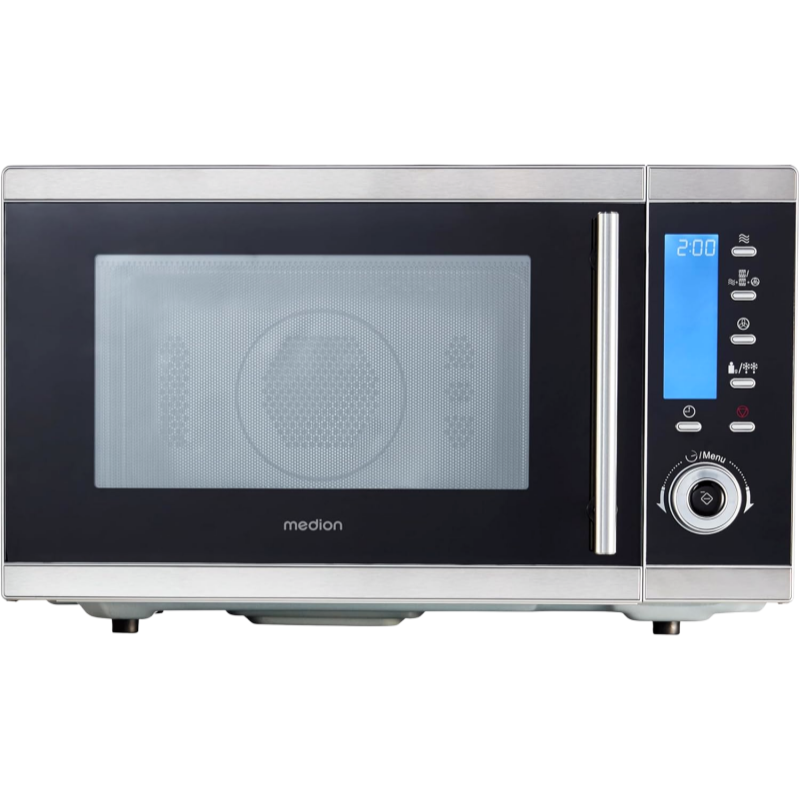2026 MEDION MD 15501 4 in 1 Mikrowelle mit Grill (25 Liter, 900 Watt, 1100 Watt Grill, 2500 Watt Heißluft, 10 Automatik-Programme) silber