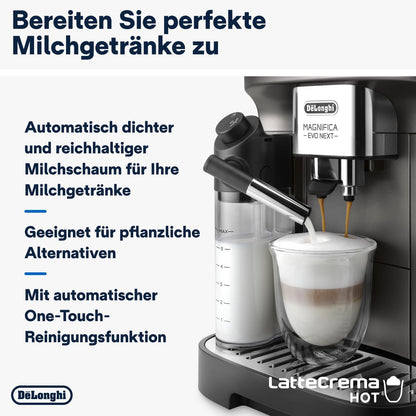 2026 De'Longhi Magnifica Evo ECAM 292.81.B Kaffeevollautomat mit LatteCrema Milchsystem, 7 Direktwahltasten für Cappuccino, Espresso und weitere Kaffeespezialitäten, 2-Tassen-Funktion, Schwarz