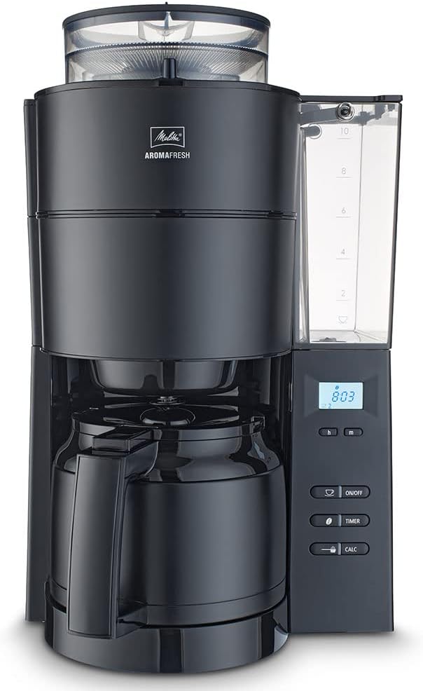 2026 Melitta AromaFresh - Filterkaffeemaschine - mit Glaskanne - integriertes Mahlwerk - Timer Funktion - 10 Tassen - Pure Black