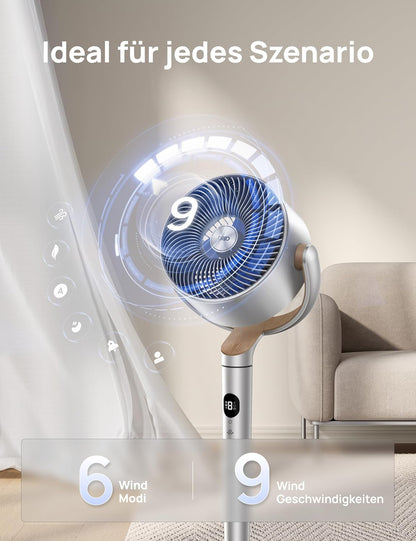 2026 Dreo Smart Standventilator mit RGB Light, 120° +120° Oszillierender Ventilator mit Fernbedienung, 20dB Leiser Bodenventilator für Schlafzimmer, 8H Timer, Silber