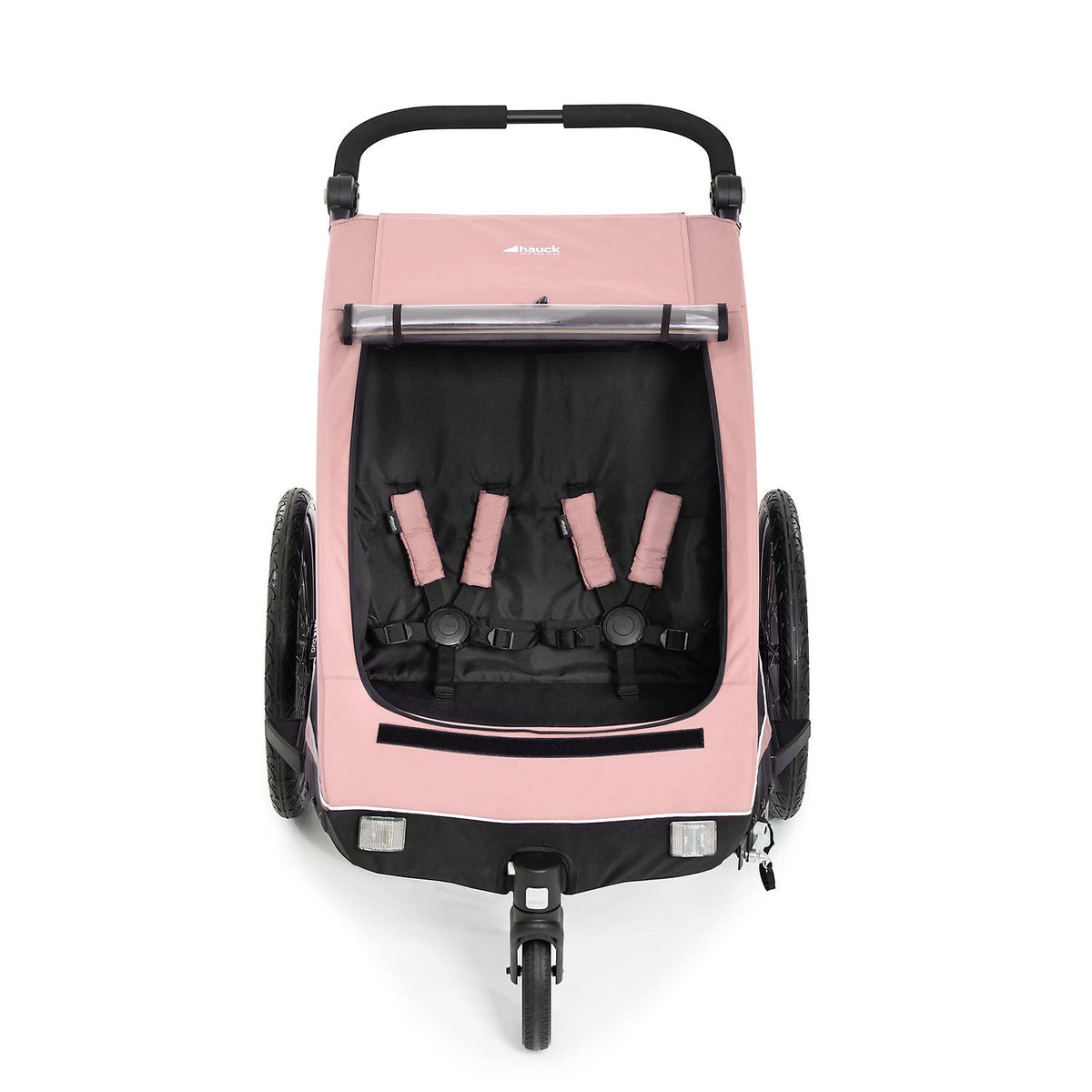 2026 hauck Fahrradanhänger & Kinderwagen Dryk Duo Plus mit Federung, für 2 Kinder (6-48 Monate), inkl. Deichsel, Buggyrad, Fahne und LED Licht, Faltbar, Höhenverstellbar, XL Kofferaum (Dark Green)