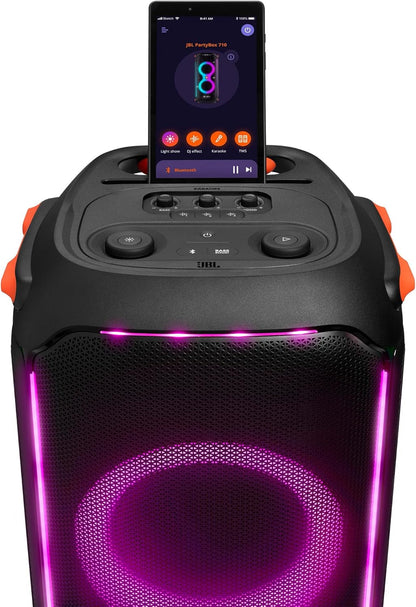 2026 JBL PartyBox 710 - Schwarz – Trag - und rollbarer Bluetooth Party-Lautsprecher mit Lichteffekten – Spritzwassergeschützte, mobile Musikbox