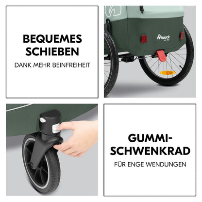 2026 hauck Fahrradanhänger & Kinderwagen Dryk Duo Plus mit Federung, für 2 Kinder (6-48 Monate), inkl. Deichsel, Buggyrad, Fahne und LED Licht, Faltbar, Höhenverstellbar, XL Kofferaum (Dark Green)