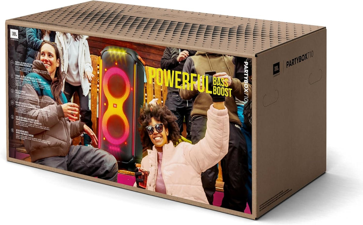 2026 JBL PartyBox 710 - Schwarz – Trag - und rollbarer Bluetooth Party-Lautsprecher mit Lichteffekten – Spritzwassergeschützte, mobile Musikbox