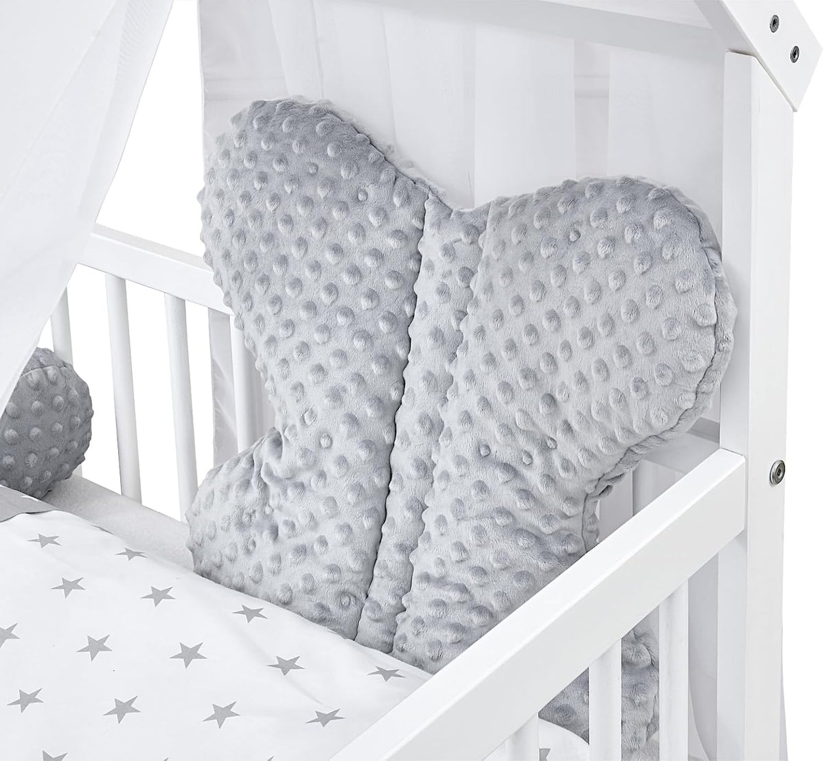 2026 Baby Delux Babybett Komplett Set Hausbett 60x120 cm weiß Schublade Rausfallschutz Kinderbett Matratze Bettwäsche Deko Set (Prince Stars)