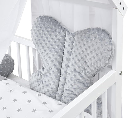 2026 Baby Delux Babybett Komplett Set Hausbett 60x120 cm weiß Schublade Rausfallschutz Kinderbett Matratze Bettwäsche Deko Set (Prince Stars)