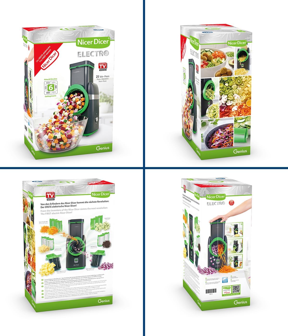2026 Nicer Dicer Electro Gemüsehobel elektrisch Deluxe Set 32 tlg, Gemüseschneider automatisch, Käsereibe für Gemüse, Obst, Nüsse, 9 Extrascharfe Einsätze, Einfache Reinigung, Leistungsstark