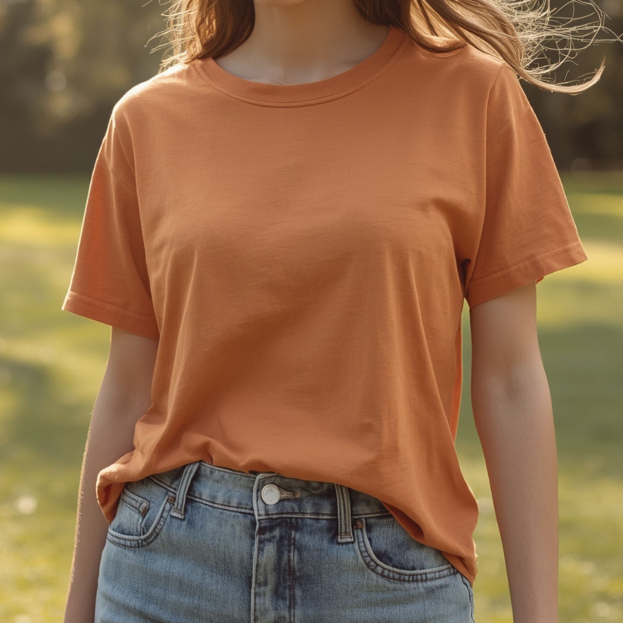 Damen Basic T-Shirt mit Rundhalsausschnitt in Camel