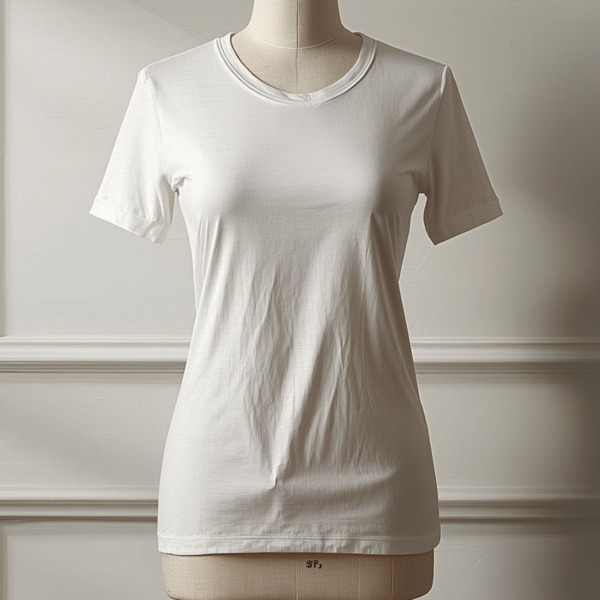Damen Basic T-Shirt mit Rundhalsausschnitt in Cremeweiß