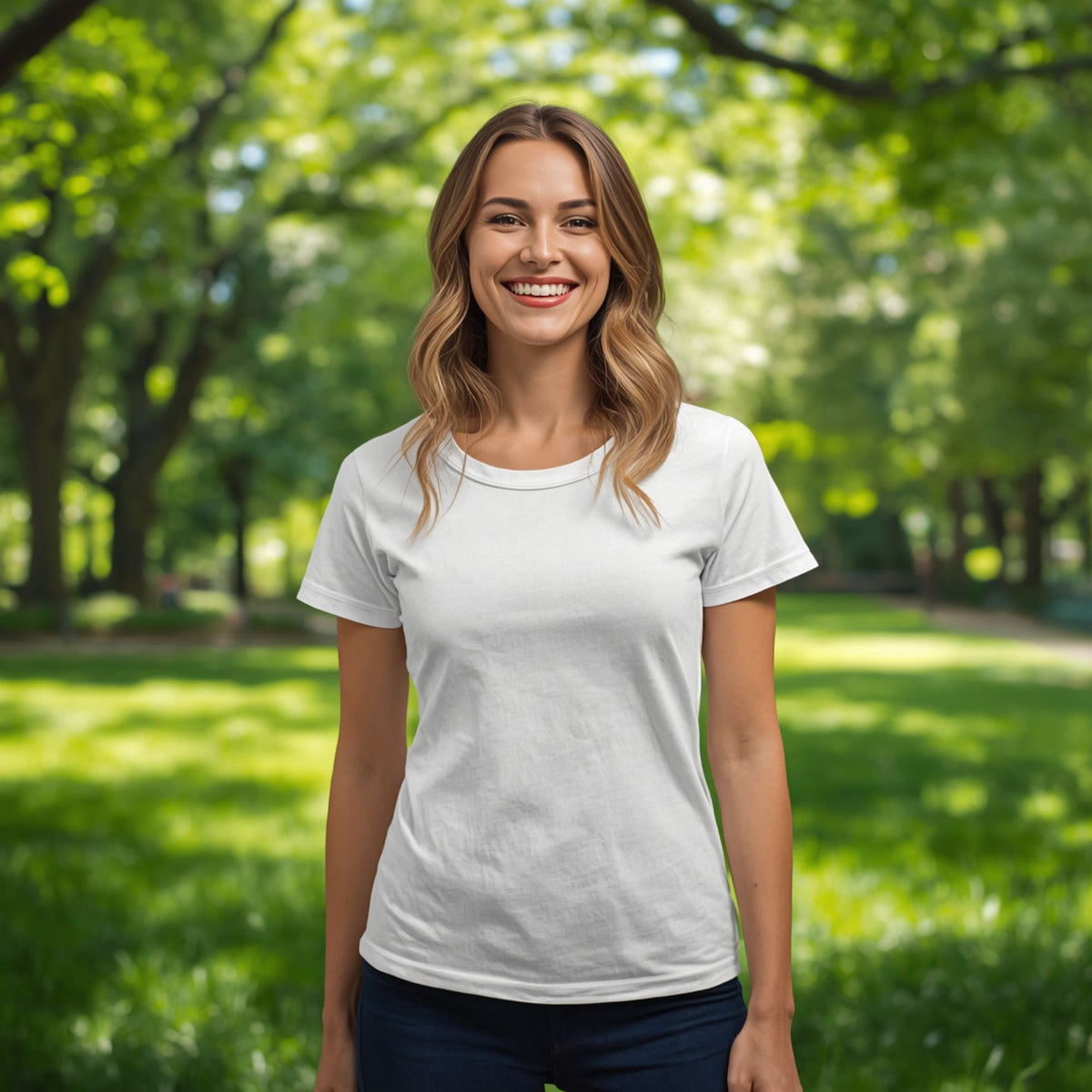 Damen Basic T-Shirt mit Rundhalsausschnitt in Weiß