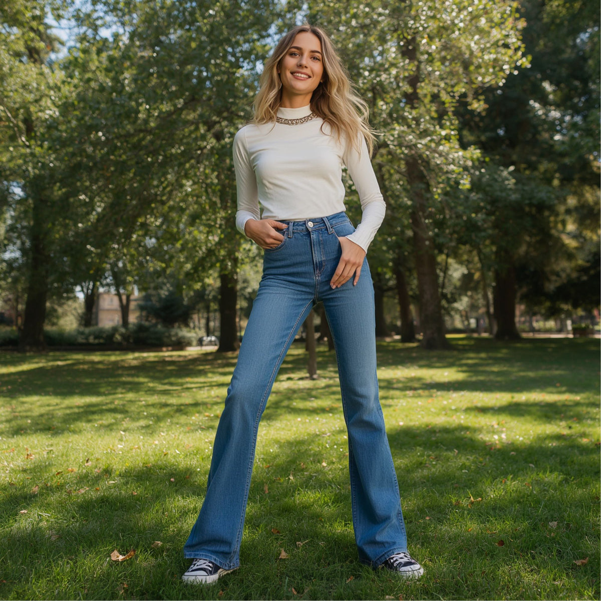 Damen Bootcut-Jeans mit hohem Bund