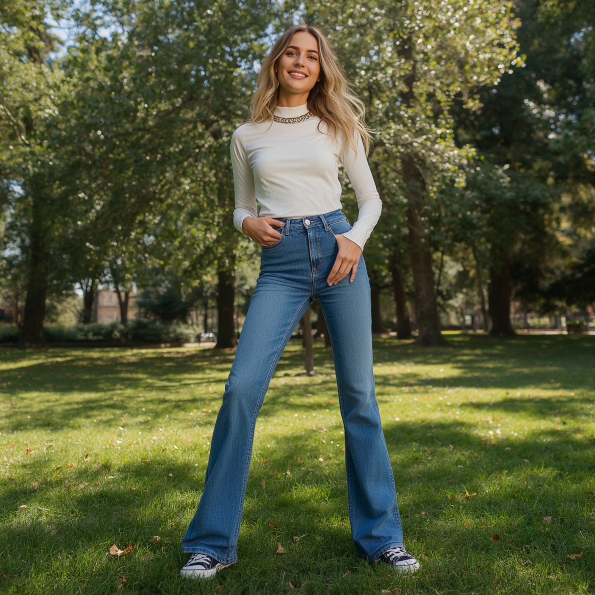 Damen Bootcut-Jeans mit hohem Bund