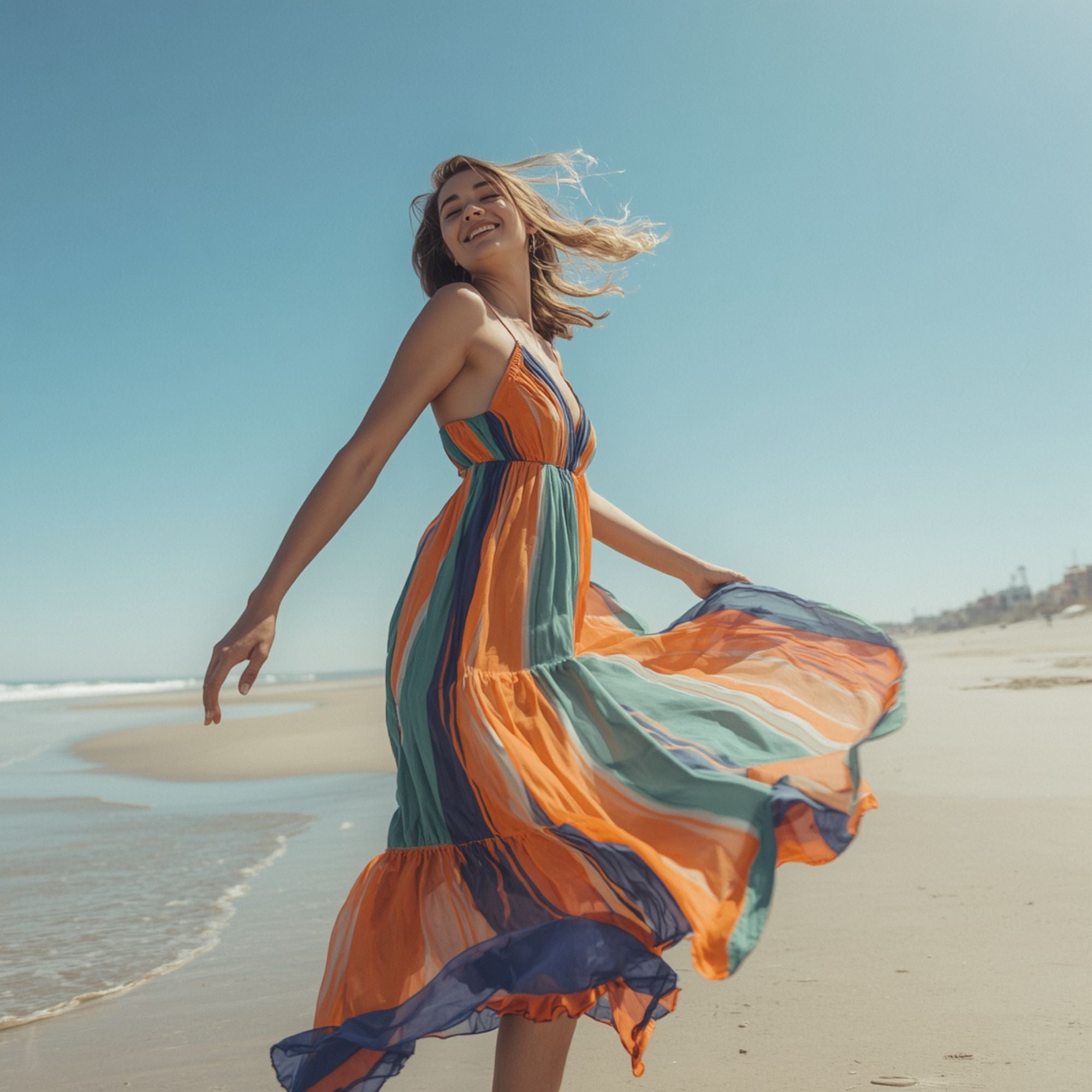Damen Gestreiftes Maxikleid mit Spaghettiträgern