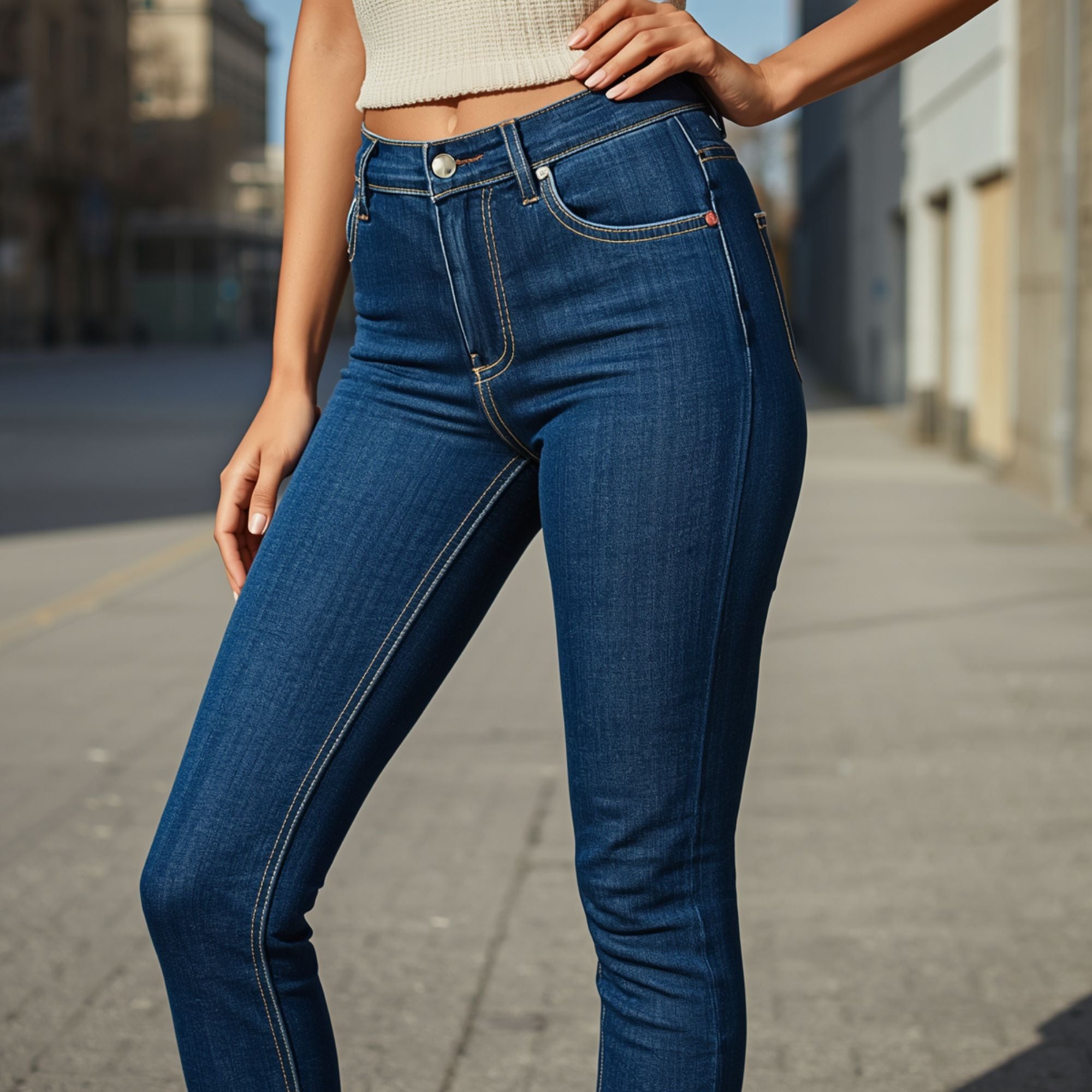 Damen High-Waist Skinny-Jeans in Dunkelblau