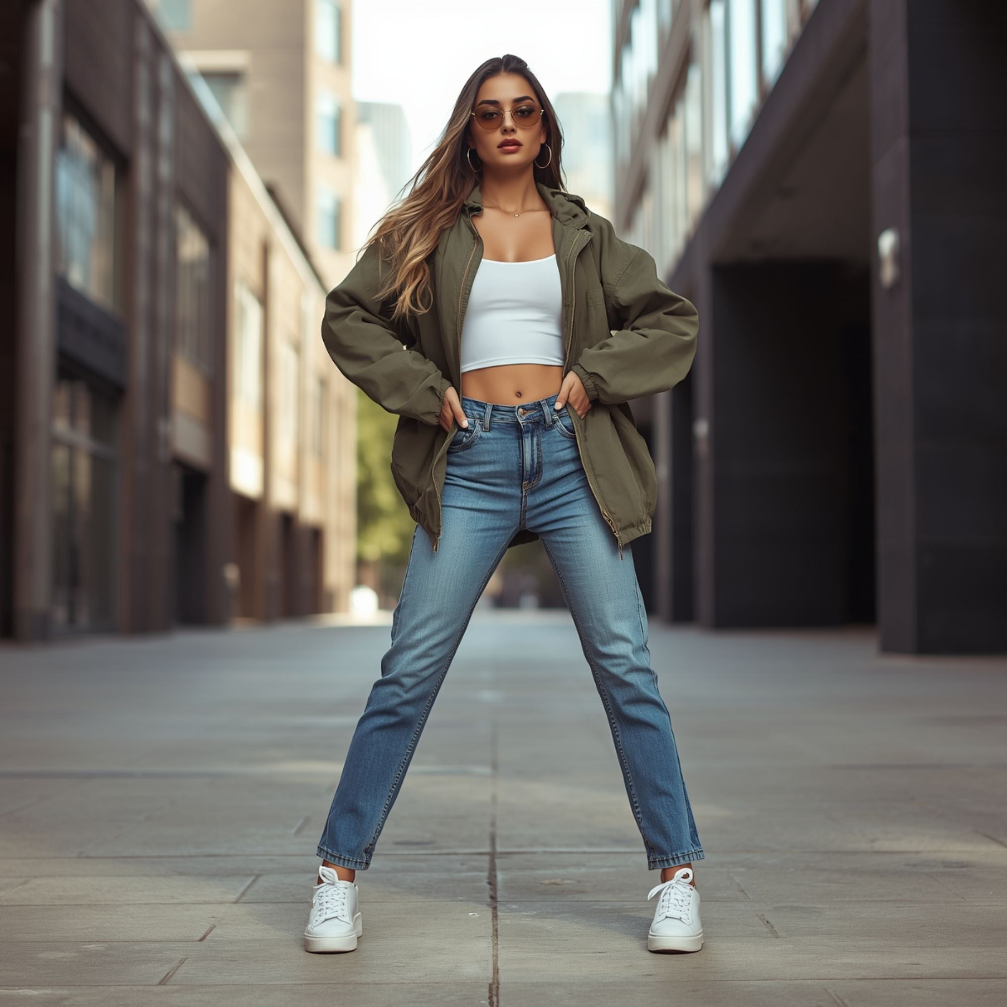 Damen Straight-Leg-Jeans mit hohem Bund
