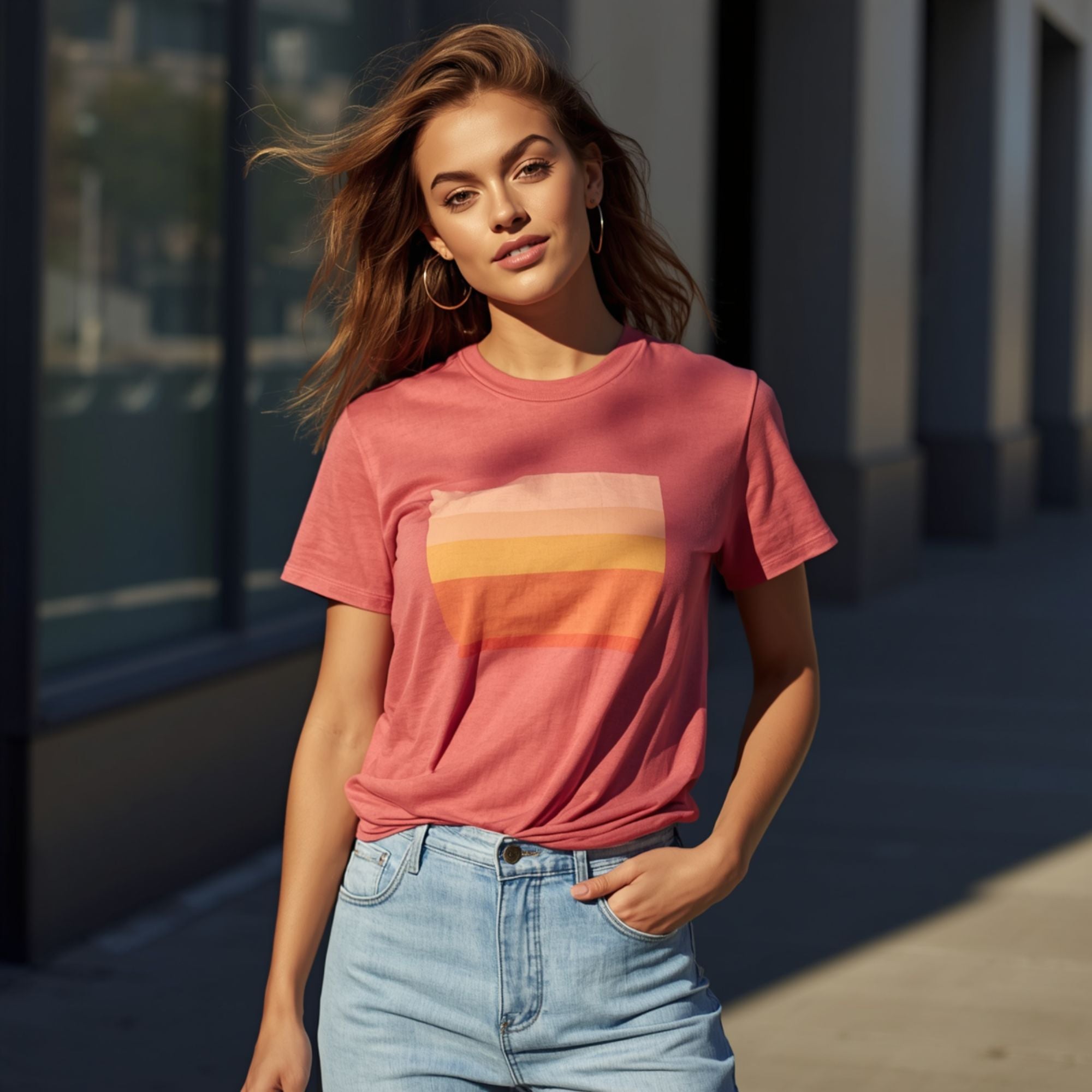 Damen T-Shirt mit Rundhalsausschnitt und Brustprint
