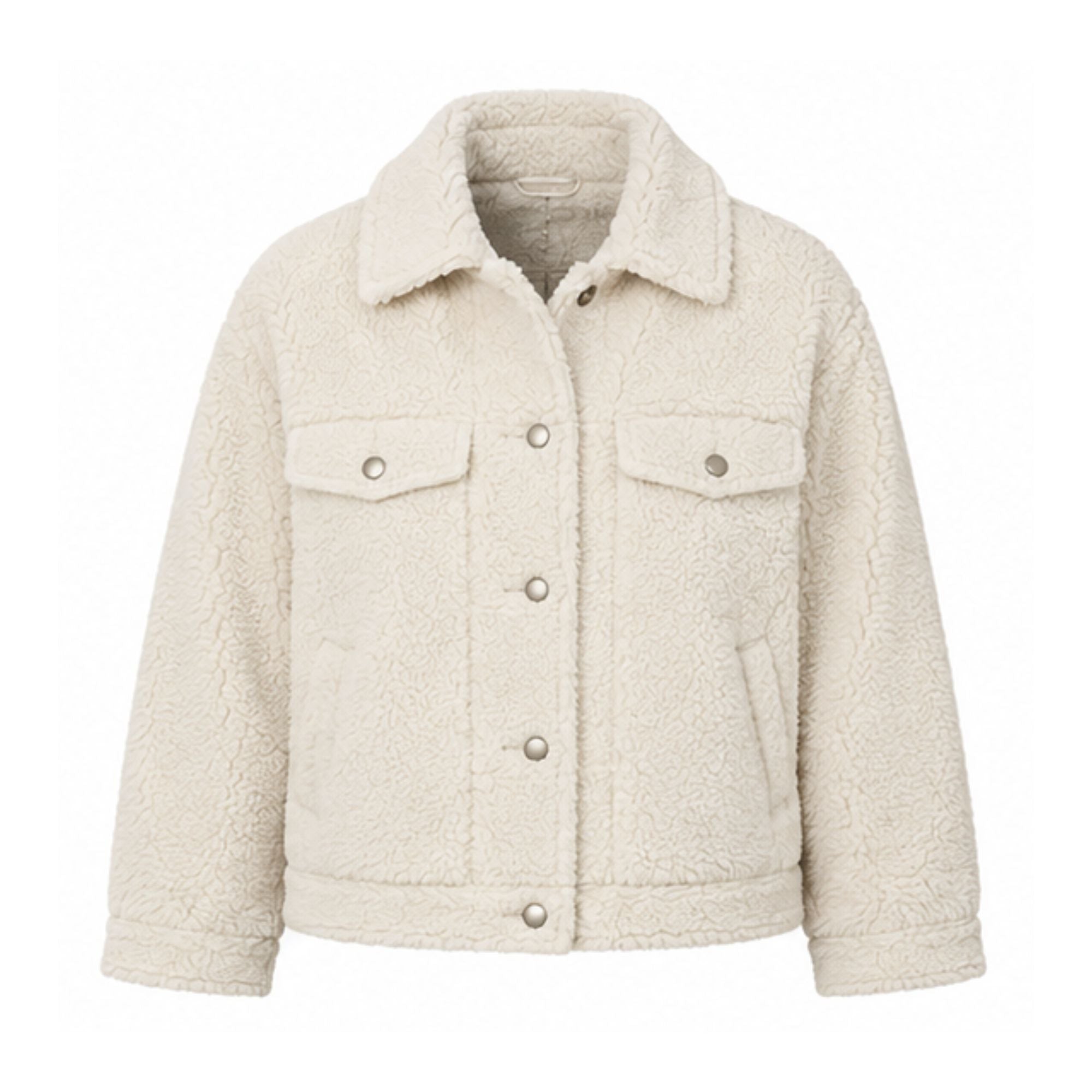 Damen Teddyjacke mit Hemdkragen und Knopfleiste