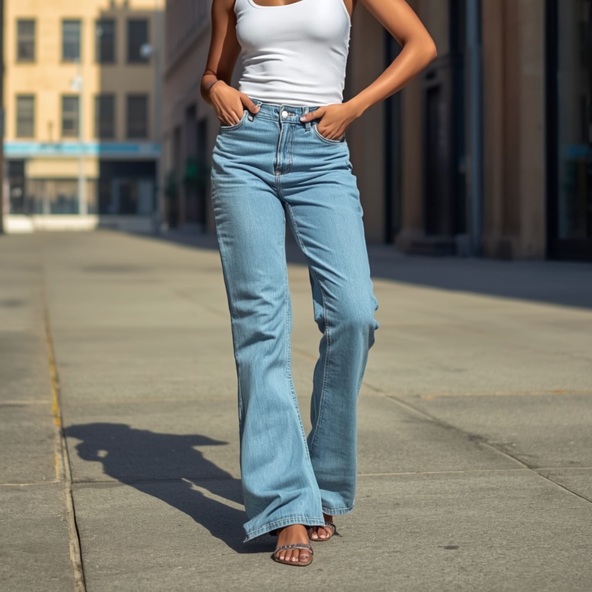Damen Wide-Leg-Jeans mit hohem Bund in Hellblau