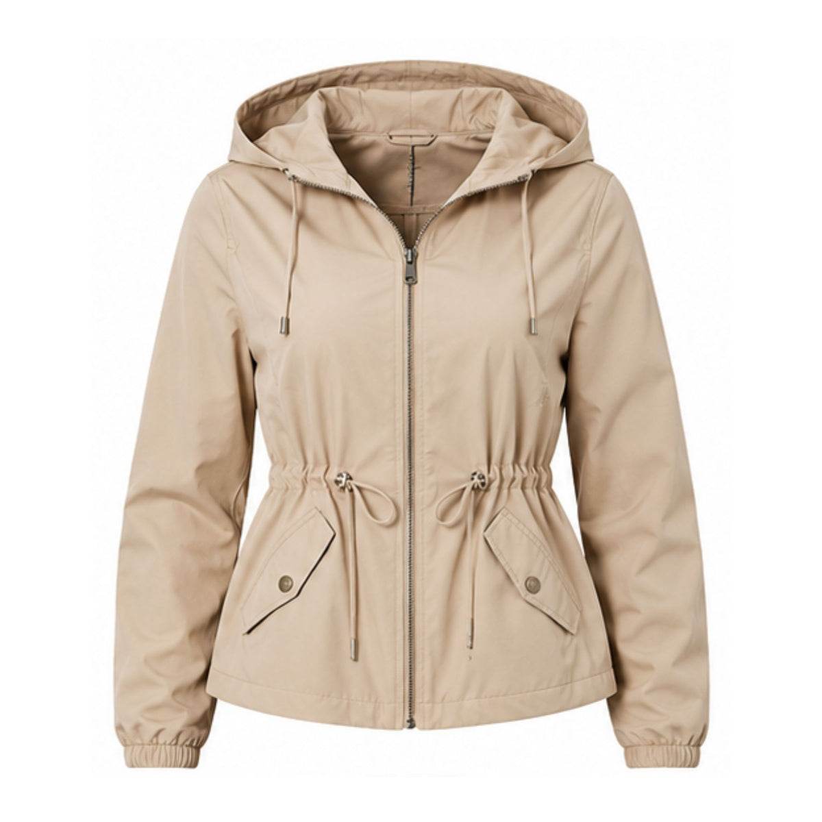 Damen Übergangsjacke mit Kapuze, Tunnelzug und Reißverschluss
