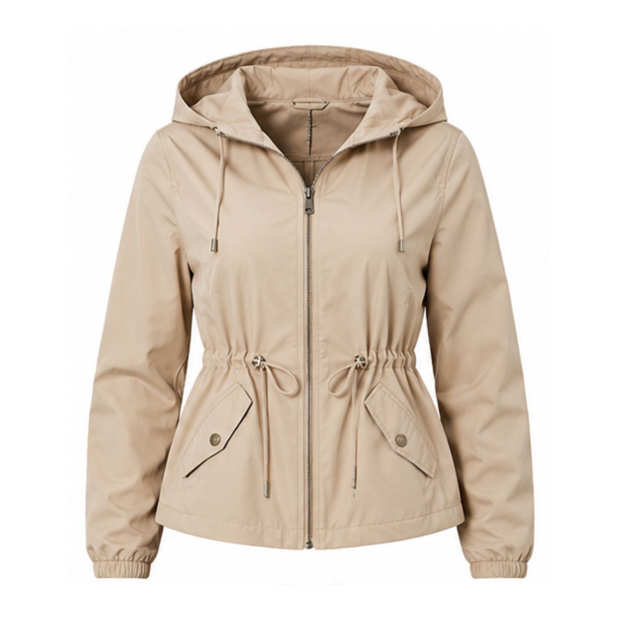 Damen Übergangsjacke mit Kapuze, Tunnelzug und Reißverschluss