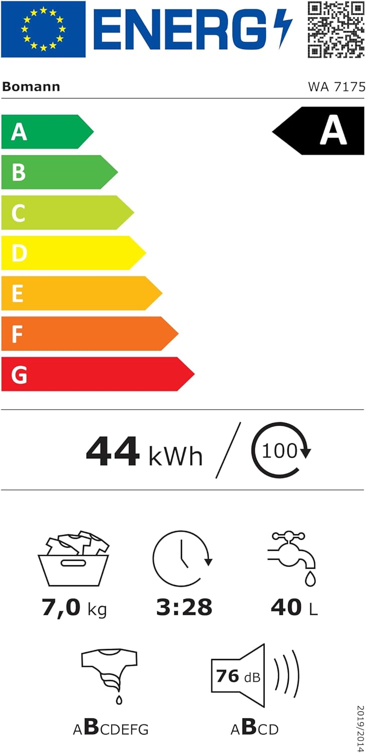 2026 Bomann Waschmaschine 7kg | max. 1400 U/min | 10 Jahre Motor-Garantie | effizienter, leiser & langlebiger Invertermotor | 15 Programme | Endzeitvorwahl | LED-Display | Washing Machine | WA 7175 wei