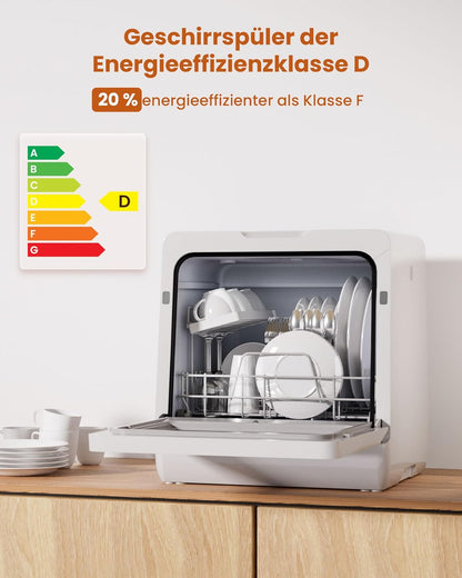 2026 HAVA 2025 NEUE Tischgeschirrspüler mit Wasserenthärter und erhöhter Energieeffizienz, Spülmaschine mit 8 Programmen, Kindersicherung & verzögerter Start, keine Installation erforderlich