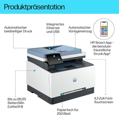 2026 HP Color LaserJet Pro MFP 3302fdwg Multifunktions-Farblaserdrucker, Fax, Automatischer beidseitiger Druck, Touchscreen, Wi-Fi, Ethernet, USB, HP Wolf Pro Security
