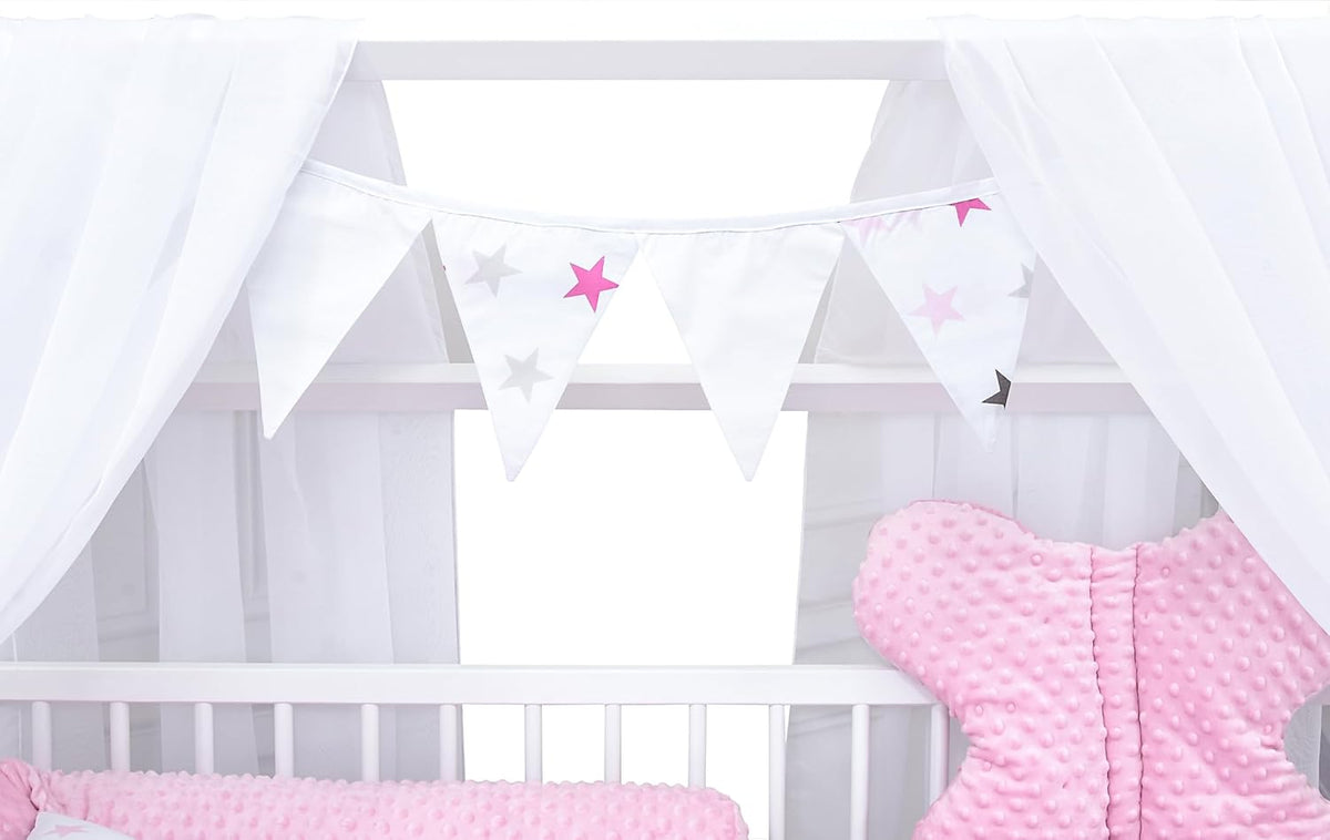 2026 Baby Delux Babybett Komplett Set Hausbett 60x120 cm weiß Schublade Rausfallschutz Kinderbett Matratze Bettwäsche Deko Set (Prince Stars)
