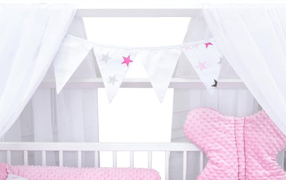 2026 Baby Delux Babybett Komplett Set Hausbett 60x120 cm weiß Schublade Rausfallschutz Kinderbett Matratze Bettwäsche Deko Set (Prince Stars)