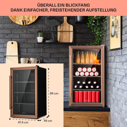 2026 Klarstein Mini Kühlschrank mit Glastür für Zimmer, Getrnkekühlschrank mit Verstellbaren Ablagen, Kleiner 80 Liter, Indoor/Outdoor Kühlschrank Leise