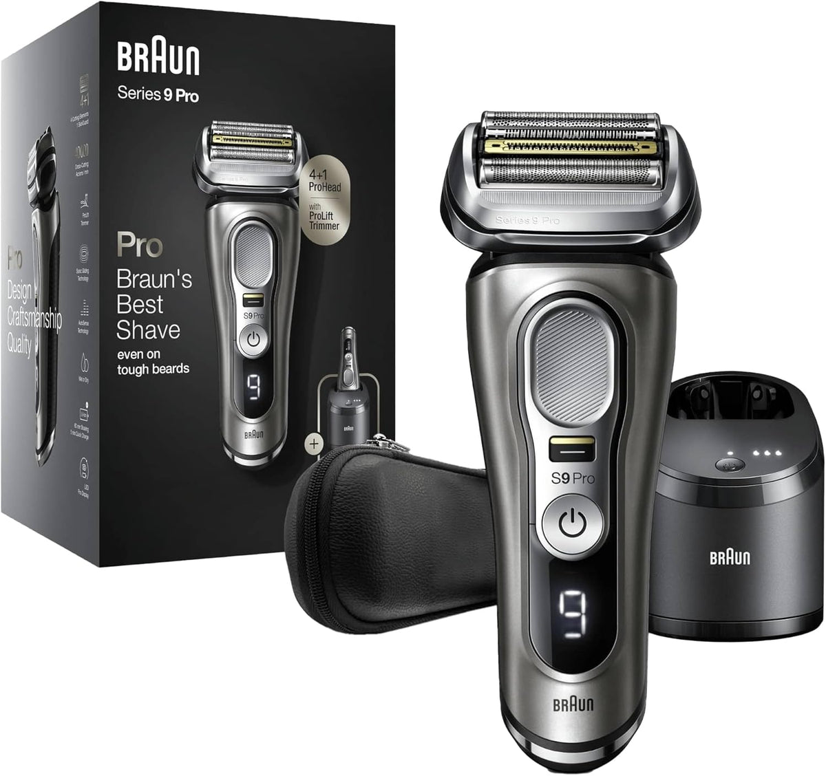 2026 Braun Series 9 Pro Premium Rasierer Herren, Testsieger Stiftung Warentest, 4+1 Scherkopf, Elektrorasierer & Trimmer, Reinigungsstation, 60 Min Laufzeit, 9465cc, noble metal