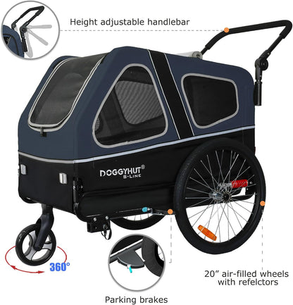 2026 Doggyhut S-Line XL Hundeanhänger & Hundebuggy mit Federung 2 in 1 Hunde Fahrradanhänger Jogger gefedert bis 45 kg