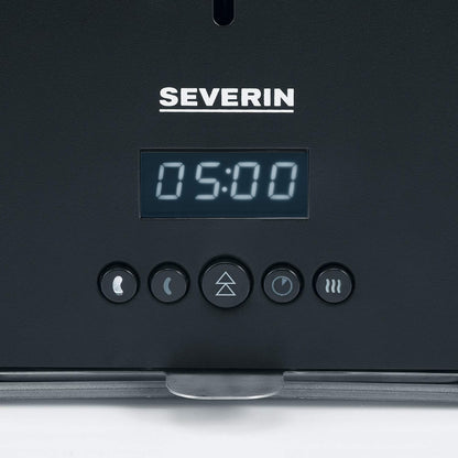 2026 SEVERIN WURSTER, perfekt gebräunte Würstchen auf Knopfdruck in nur 5 Minuten, ohne Zugabe von Fremdfett, inkl. Holzzange, Schwarz, Edelstahl/Kunststoff, WT 5005