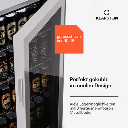 2026 Klarstein Mini Kühlschrank mit Glastür für Zimmer, Getrnkekühlschrank mit Verstellbaren Ablagen, Kleiner 80 Liter, Indoor/Outdoor Kühlschrank Leise