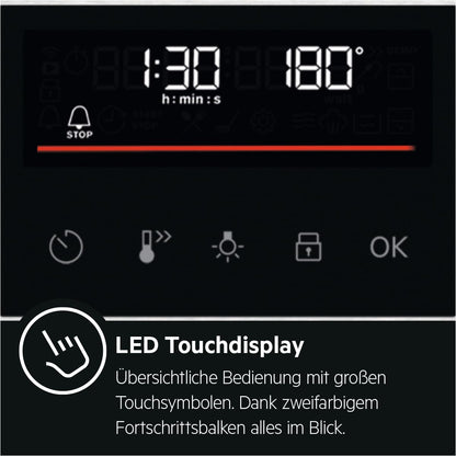 2026 AEG Einbaubackofen – Serie 5 Ringheißluft: Gleichmäßige Garergebnisse auf 3 Ebenen – Pyrolyse Selbstreinigung – 25 Automatikprogramme – LED-Touchdisplay – Schnellaufheizung – Schwarz – BPE53516AB