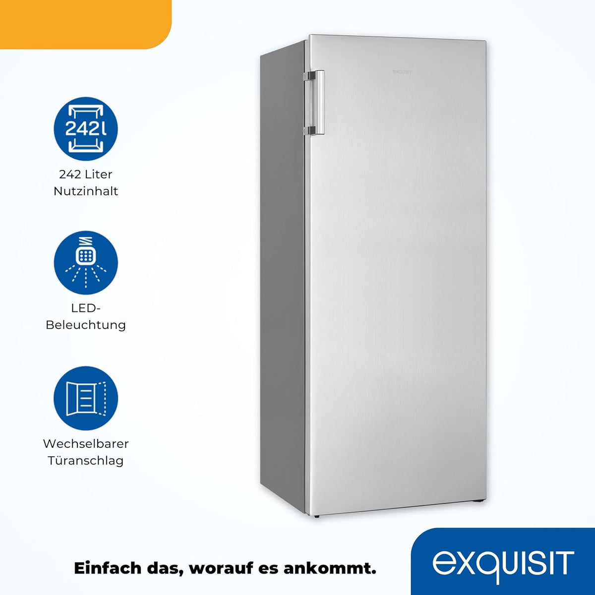 2026 Exquisit Kühlschrank ohne Gefrierfach, Großer Kühlschrank, 5 Ablagen, 242 Liter, Vollraumkühlschrank 143 cm hoch, KS5320-V-H-040E weiss