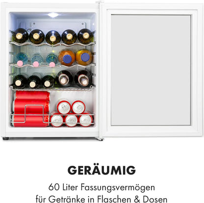 2026 Klarstein Mini Kühlschrank mit Glastür für Zimmer, Getrnkekühlschrank mit Verstellbaren Ablagen, Kleiner 80 Liter, Indoor/Outdoor Kühlschrank Leise