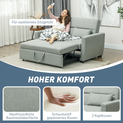 2026 HOMCOM Schlafsofa 2-Sitzer mit Schlaffunktion und Rollen Eukalyptusholz