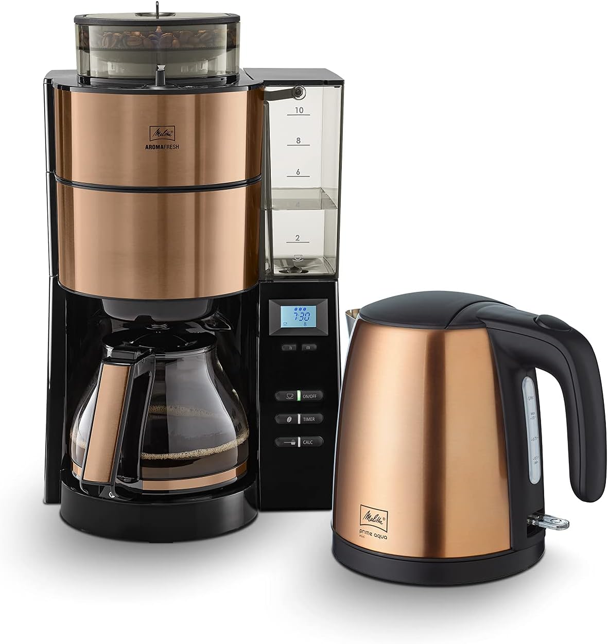 2026 Melitta AromaFresh - Filterkaffeemaschine - mit Glaskanne - integriertes Mahlwerk - Timer Funktion - 10 Tassen - Pure Black