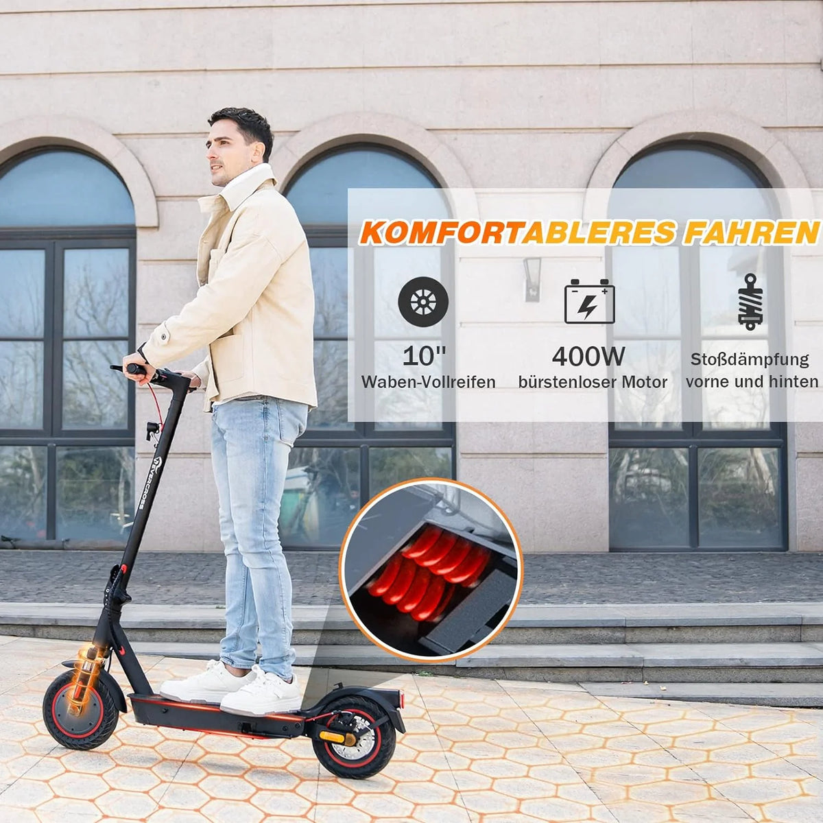 2026 EVERCROSS EV10K Pro ABE E-Scooter mit 400W Motor, 35 km Reichweite, 10-Zoll-Honeycomb-Reifen und IP54 Schutz