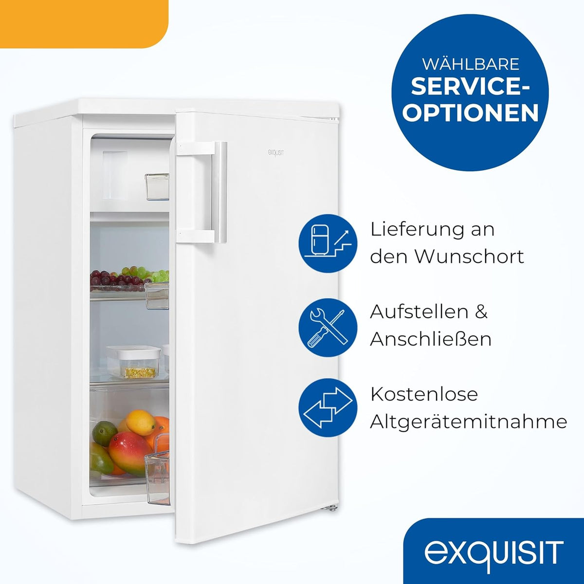 2026 Exquisit Kühlschrank mit Gefrierfach, 120 Liter, 4-Sterne-Gefrierfach, Kühlschrank freistehend, KS516-4-H-010D weiss