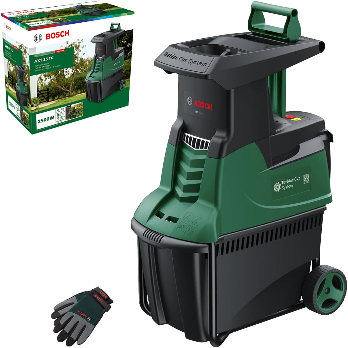 2026 Bosch Turbinenhäcksler AXT 25 TC (2.500 W; geeignet für Holz und harte Gartenabfälle; inklusive Gartenhandschuhe; integrierte Fangbox 53 l; in Karton) – Edition