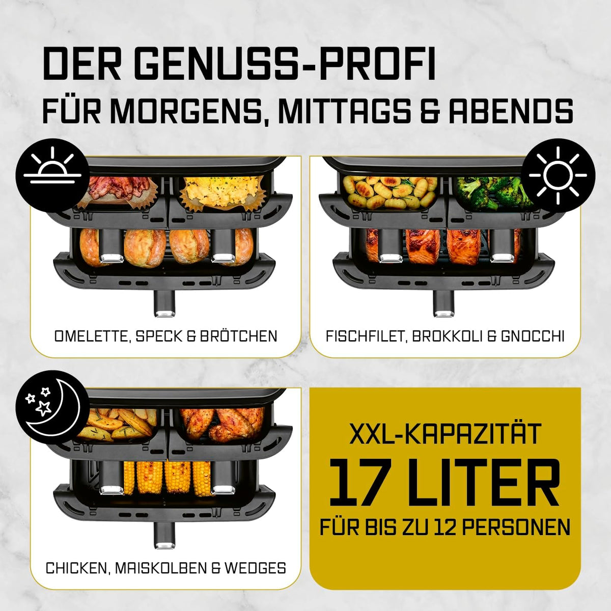 2026 GOURMETmaxx FryUp3 Vertikale Heißluftfritteuse 3 Kammern